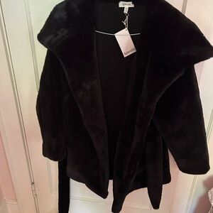 NWT Plush Teddy Jacket with Oversized Collar and Belt